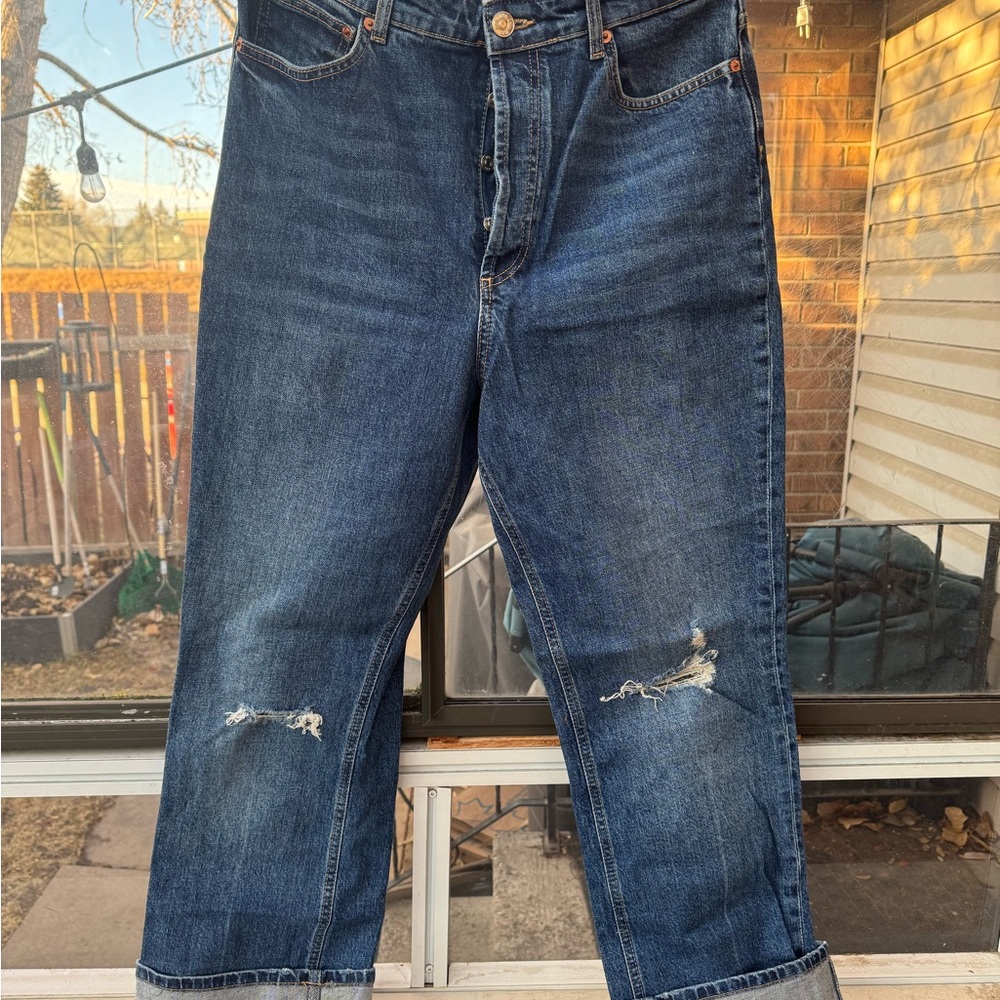 Zara Women’s Relaxed Fit Distressed Denim Jeans